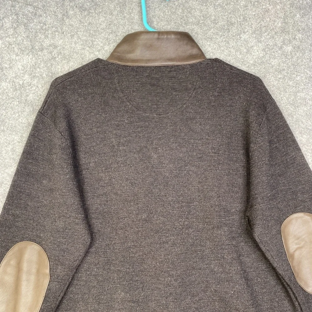 Tommy Bahama Sweater Mens Small Merino Wool Full Zip Academia Preppy Elbow Patch